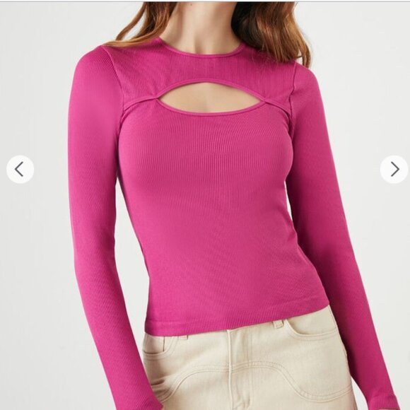 Forever 21 Seamless Ribbed Fuchsia Pink Cut-Out Top NEW W/TAGS - Picture 1 of 5